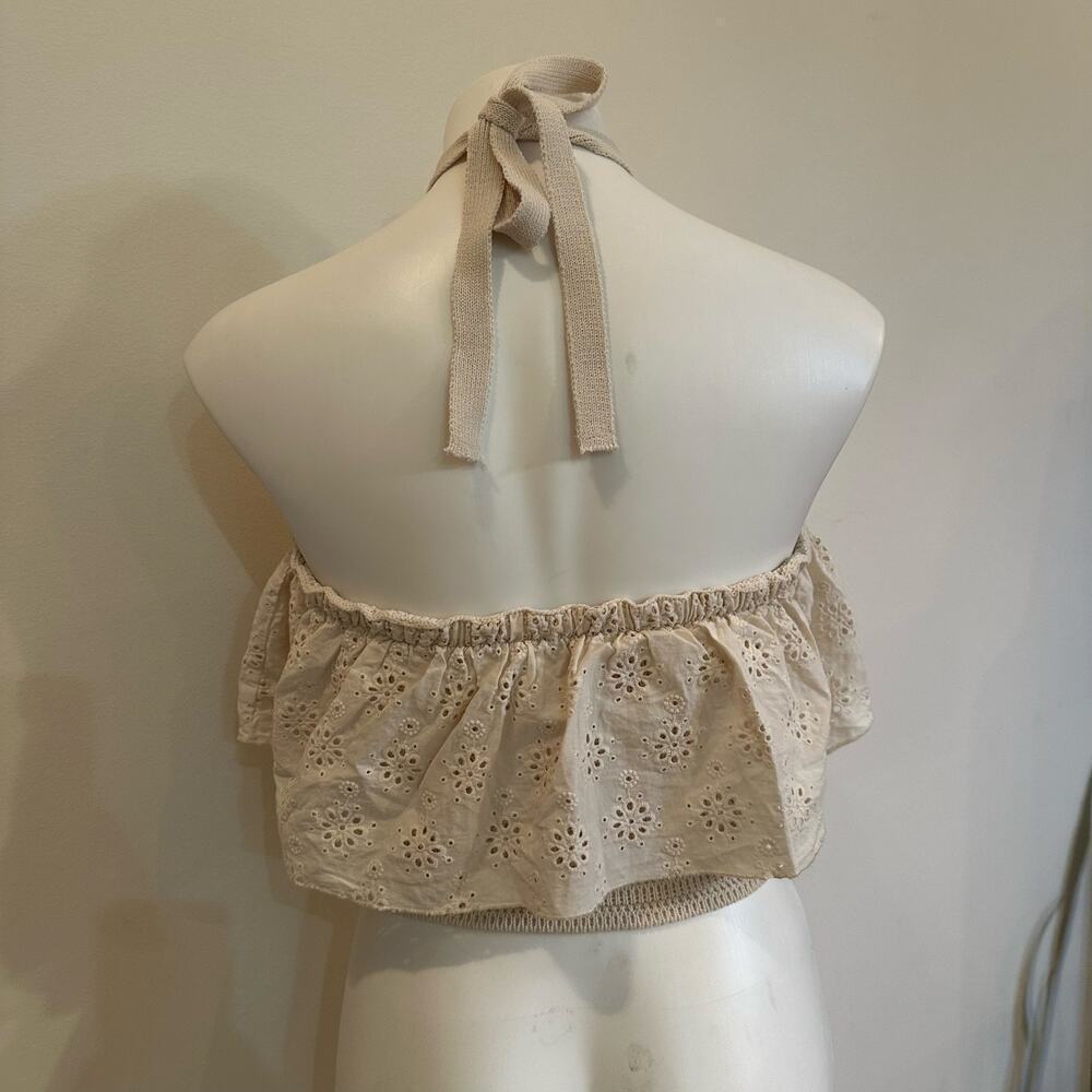 Forever 21 Cream Eyelet Ruffle Halter Crop Top Women’s Large Boho - Picture 3 of 6